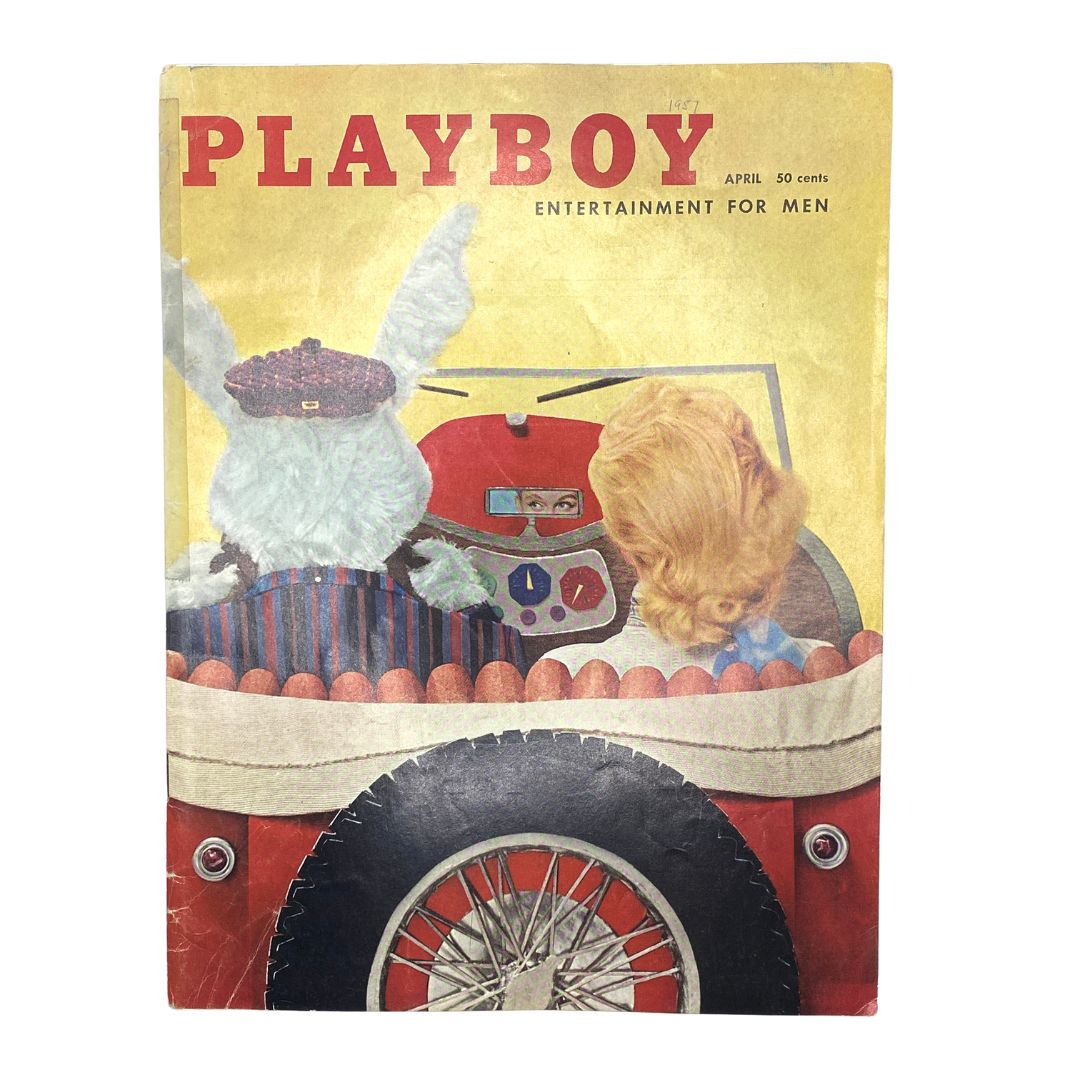 VTG Playboy Magazine April 1957 featuring an iconic cover image with vintage characters and bright colors, perfect for collectors.