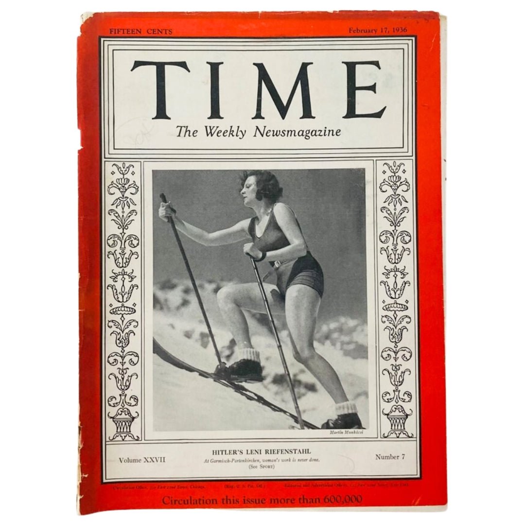Time Magazine February 17 1936 Vol 27 No. 7 Hitler's Leni Riefenstahl