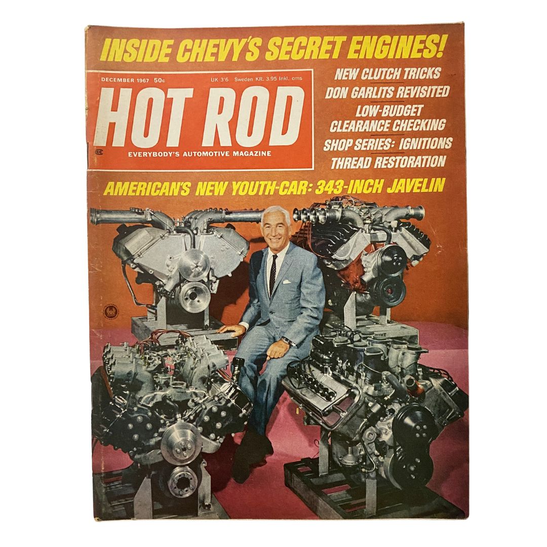 VTG Hot Rod Magazine December 1967 featuring Zora Arkus-Duntov on cover, showcasing classic automotive culture and innovations.