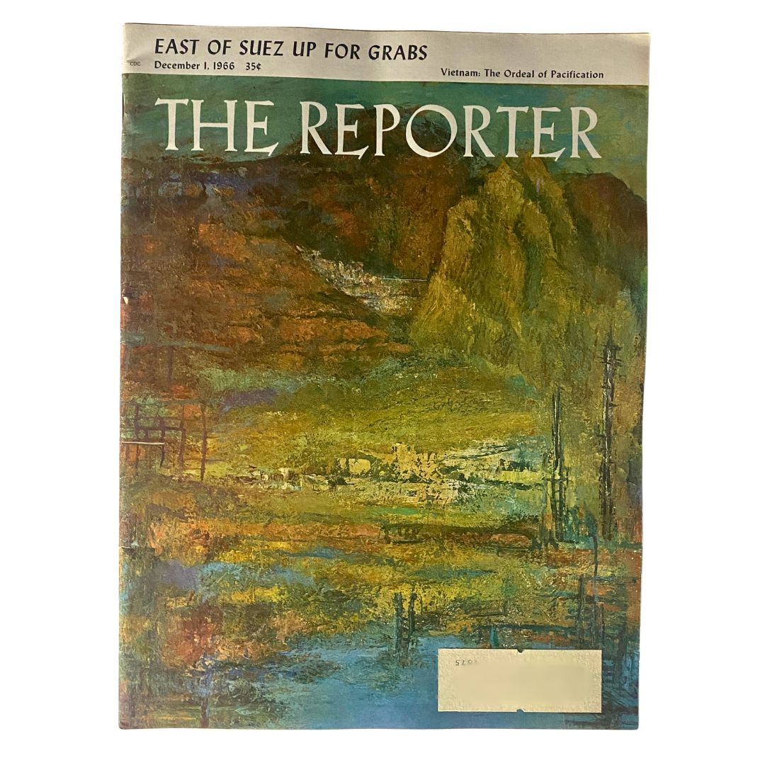 VTG The Reporter Magazine December 1 1966 cover featuring East of Suez Up For Grabs article, showcasing a vibrant artistic landscape with evocative colors, reflecting the geopolitical themes of the era.