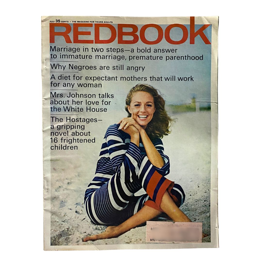 VTG Redbook Magazine July 1966 Cover featuring the novel 'The Hostages' and articles on marriage and child rearing.