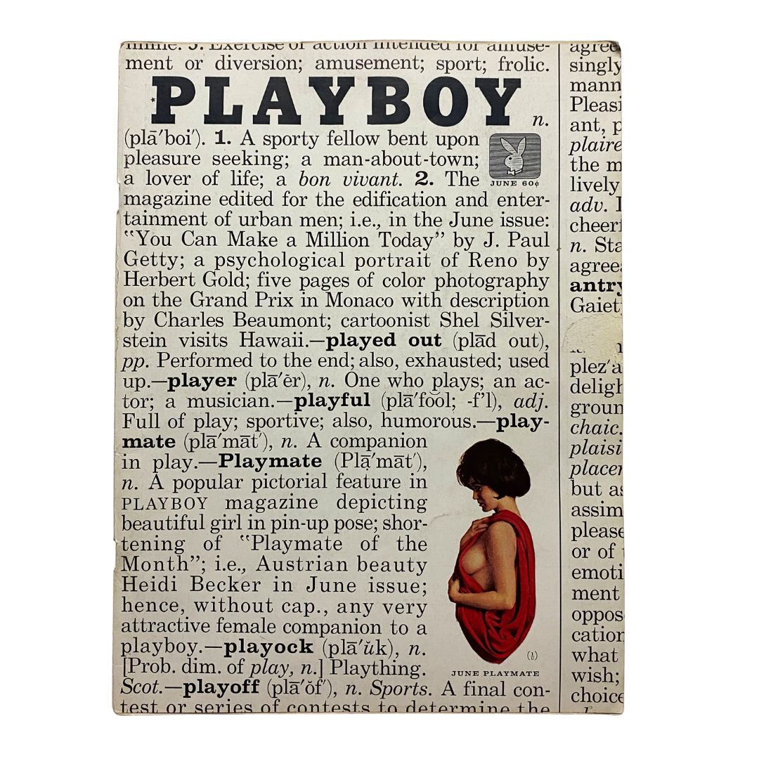 VTG Playboy Magazine June 1961 cover featuring definitions and descriptions related to the magazine and its content, highlighting Heidi Becker as the Playmate of the Month.