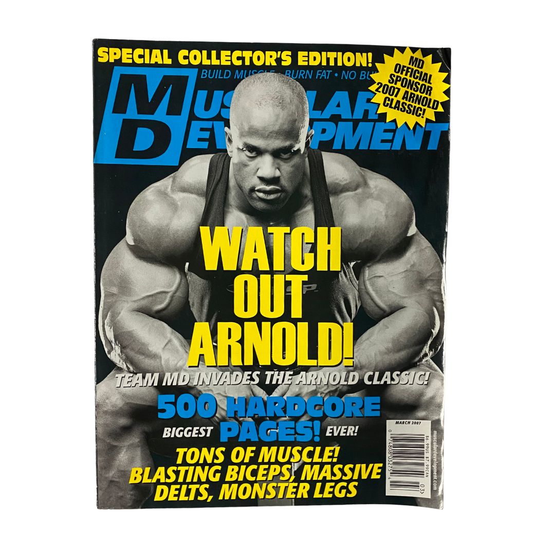 Muscular Development Magazine March 2007 cover featuring Victor Martinez, showcasing bodybuilding themes with bold headlines and an emphasis on muscle development. A must-have collector's item for fitness enthusiasts and bodybuilding history.