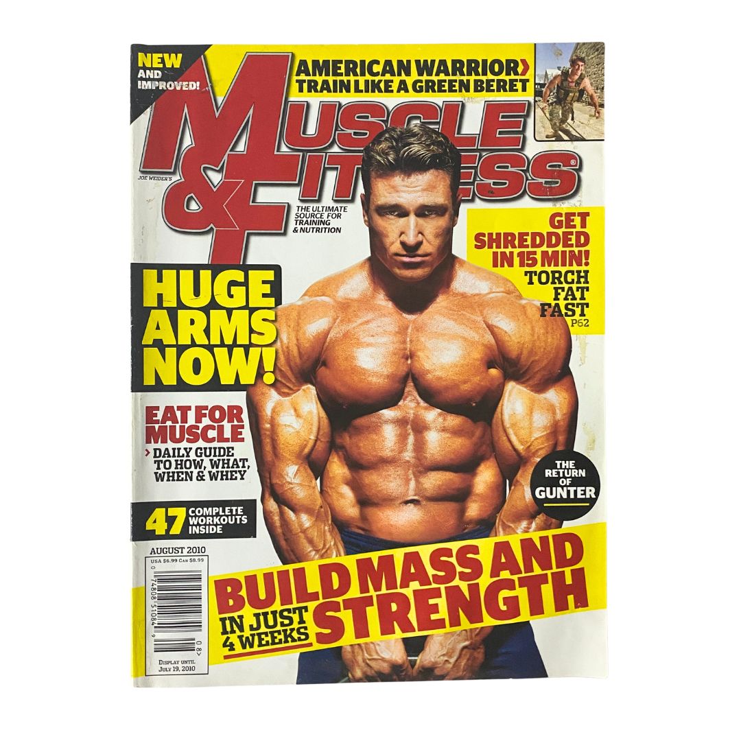 Muscle & Fitness Magazine August 2010 featuring bodybuilder Gunter Schlierkamp on the cover, showcasing fitness and bodybuilding culture of the time.
