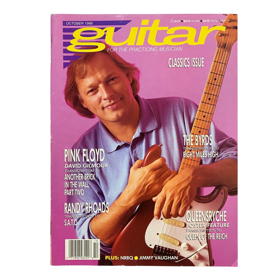 Guitar for the Practicing Musician Magazine October 1988 cover featuring David Gilmour of Pink Floyd, showcasing guitar techniques and music history.
