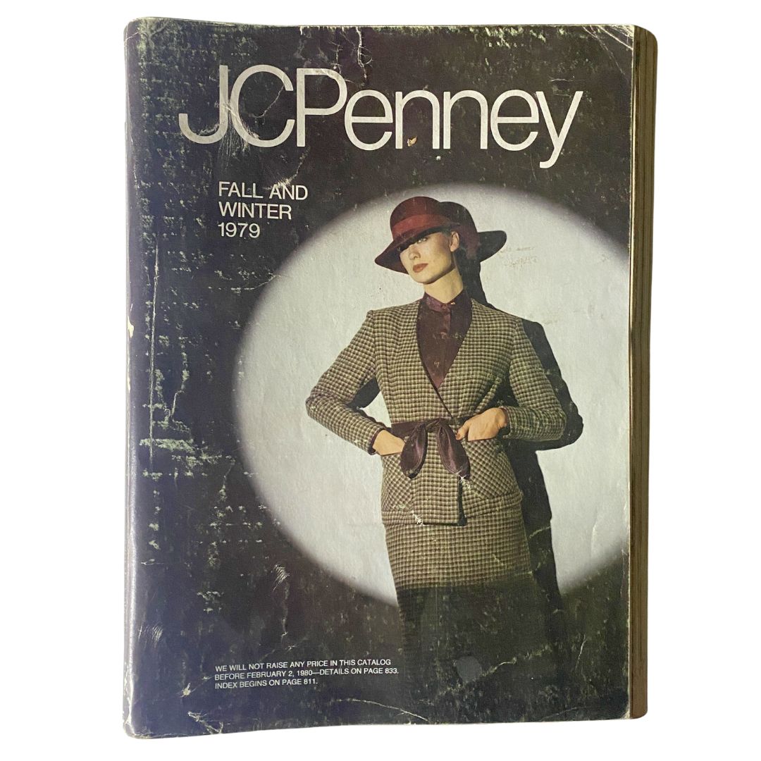 Cover of the 1979 JCPenney Fall and Winter Softened Dressing Catalog featuring a woman in a stylish suit and hat, showcasing vintage fashion trends from the late 70s.