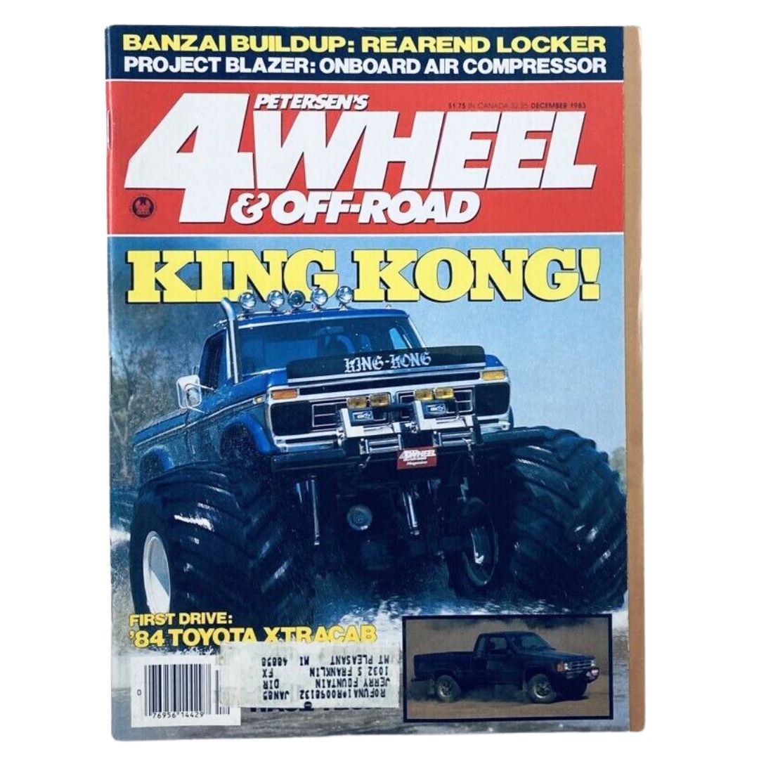 Petersen's 4 Wheel & Off-Road Magazine December 1983 cover featuring 'King Kong', showcasing a vintage off-road vehicle with large tires and highlighted features like Banzai Buildup.