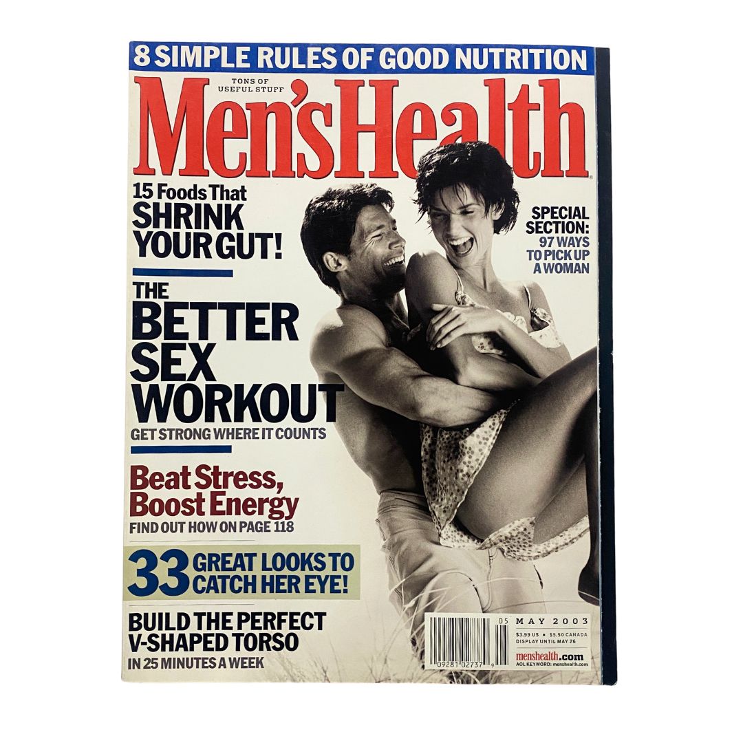 Men's Health Magazine May 2003 cover featuring the headline 'The Better S*x Workout' with a focus on male health and fitness.