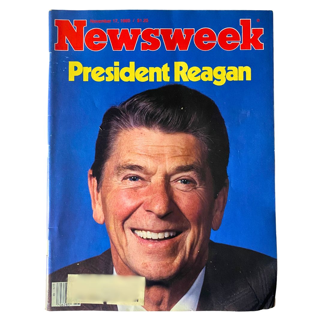 VTG Newsweek Magazine November 17 1980 featuring President Ronald Reagan on the cover with a bright blue background.