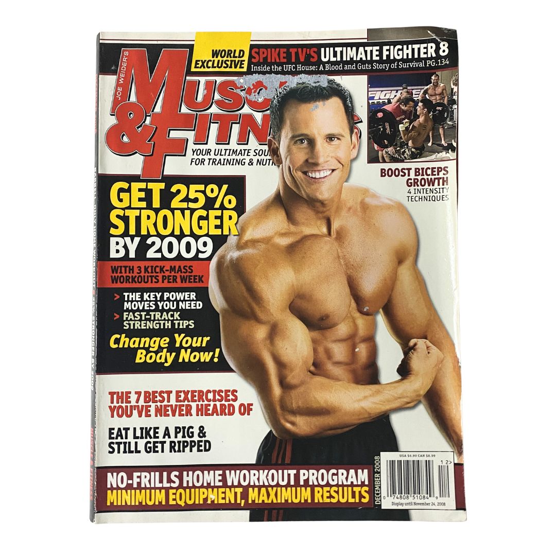 Cover of Muscle & Fitness Magazine December 2008 featuring Brian Wiefering showcasing fitness tips and strength training techniques.