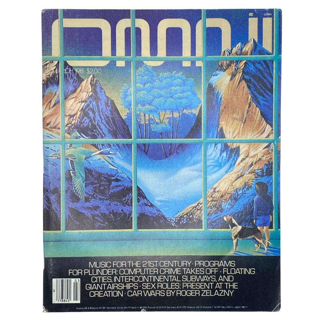 Cover of VTG Omni Magazine March 1981 Music for The 21st Century featuring a vibrant, artistic depiction showing mountains and a window view, highlighting themes of music and future innovation.