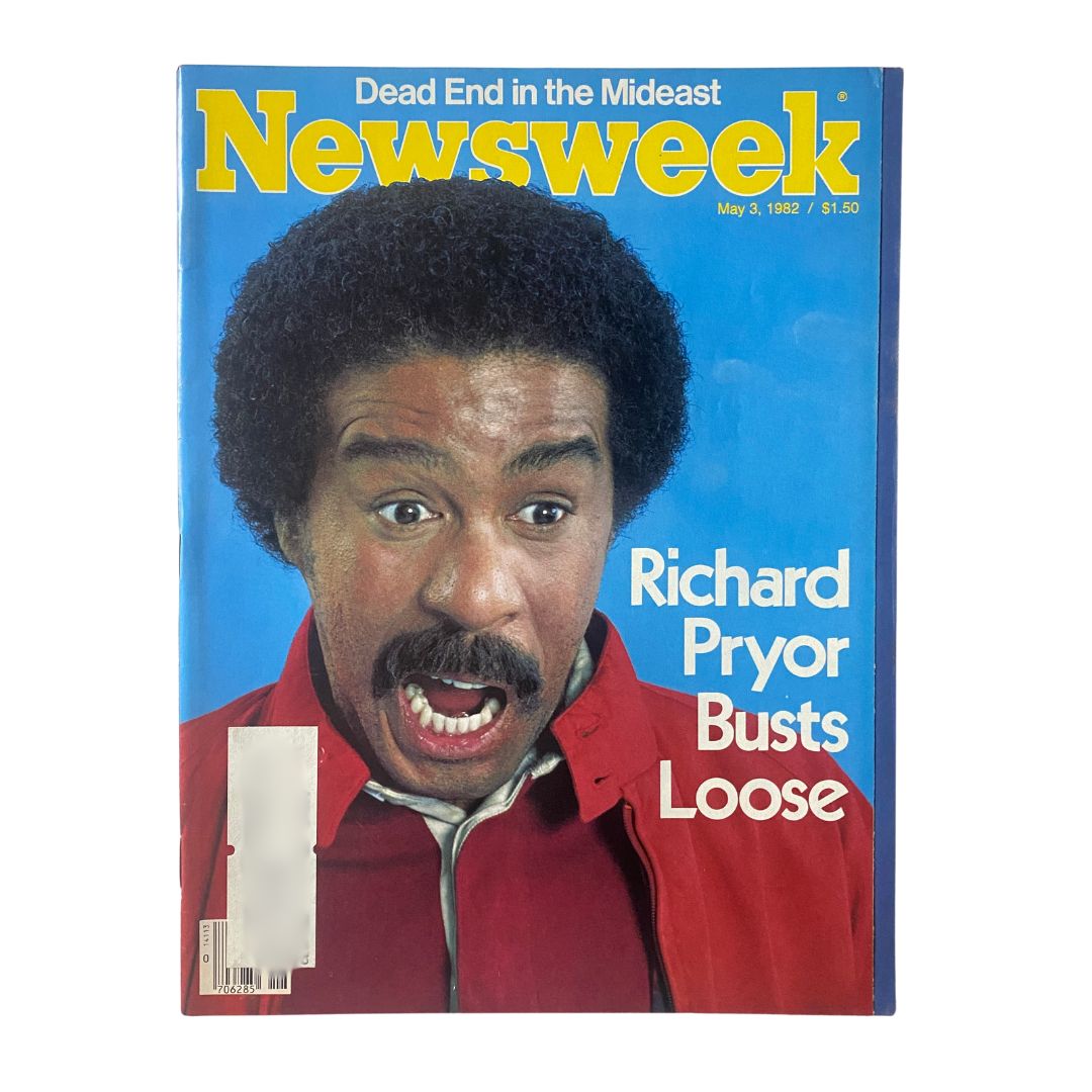 Cover image of VTG Newsweek Magazine from May 3, 1982 featuring Richard Pryor Busts Loose, showcasing vibrant colors and striking facial expression.