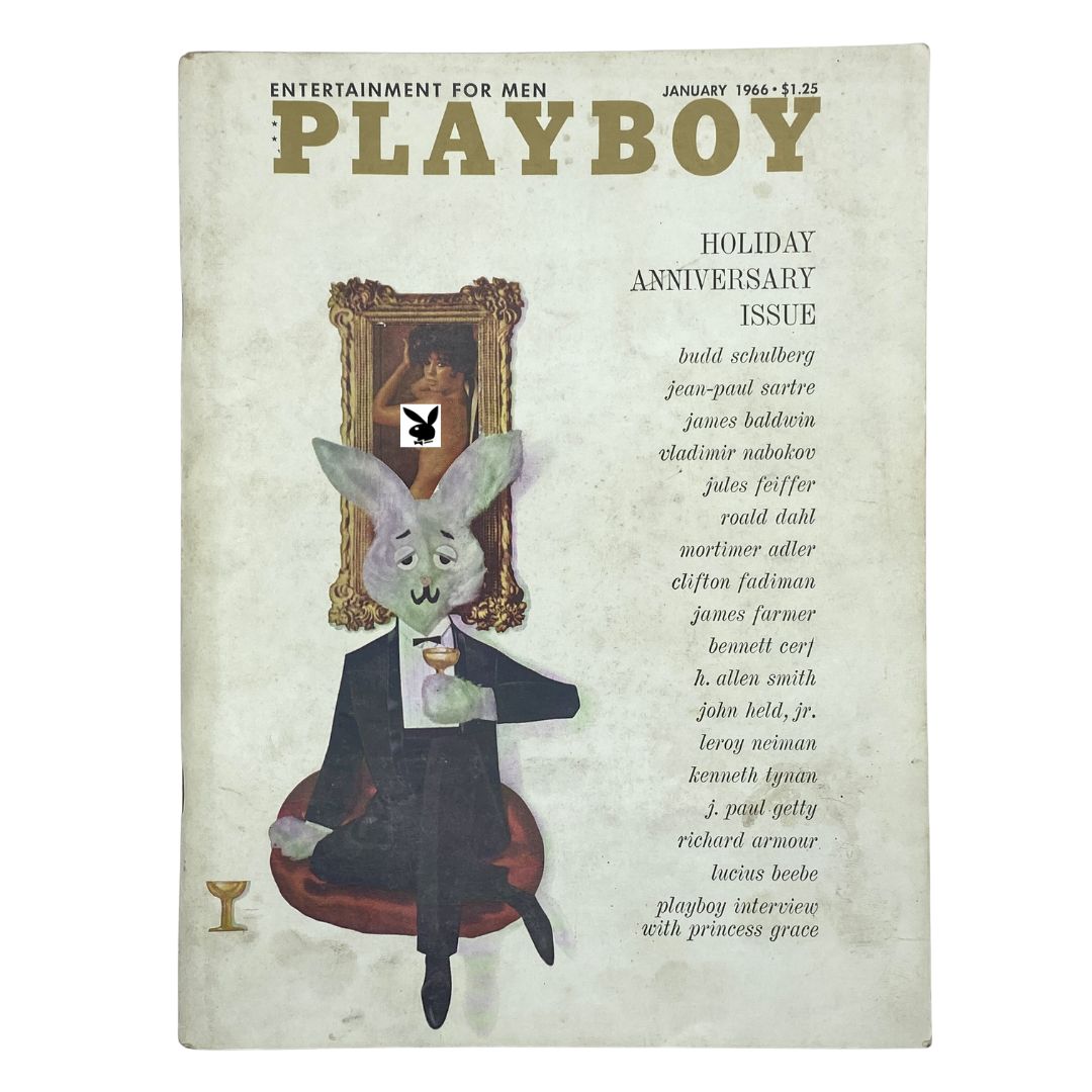 VTG Playboy Magazine January 1966 cover featuring a whimsical illustration and a centerfold image of Judy Tyler.