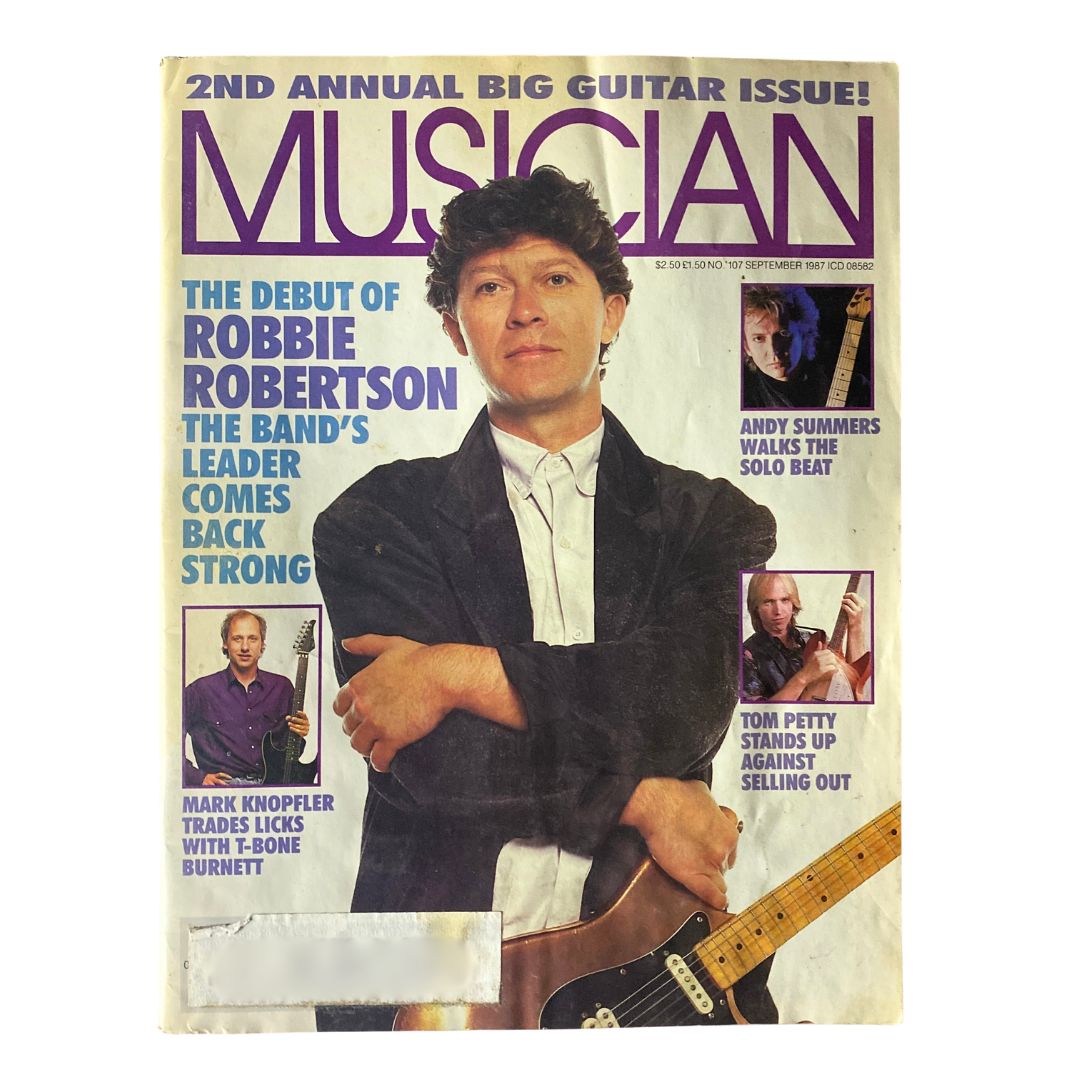 Cover of VTG Musician Magazine September 1987 No. 107 featuring Robbie Robertson, highlighting his debut and articles on prominent musicians like Tom Petty and Andy Summers.