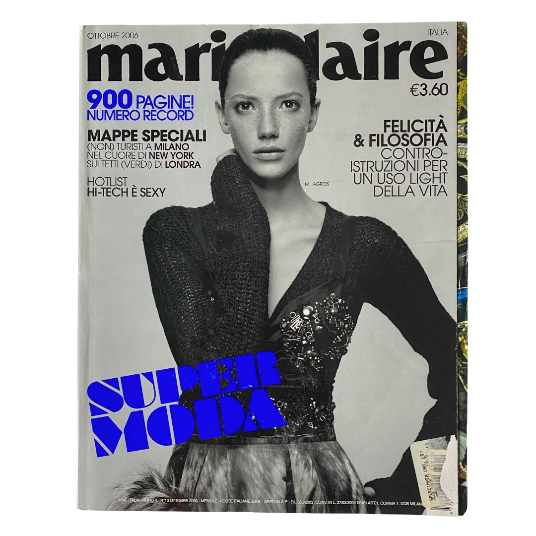 Cover of Marie Claire Italy Magazine October 2006 featuring Super Moda Milagros theme in vibrant design.