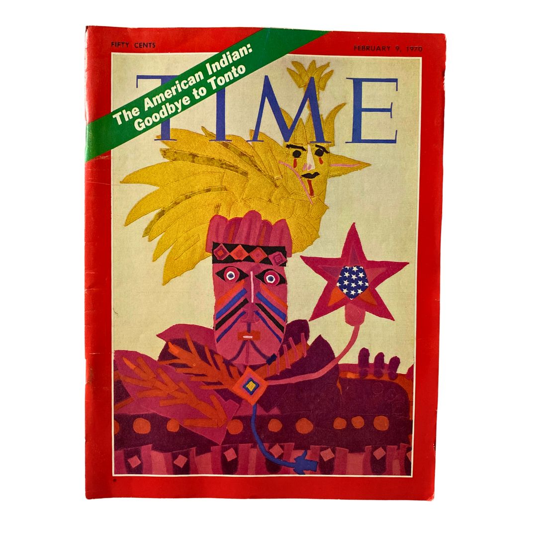 VTG Time Magazine February 9, 1970 cover featuring 'The American Indian: Goodbye to Tonto' with a colorful illustration of Native American themes.