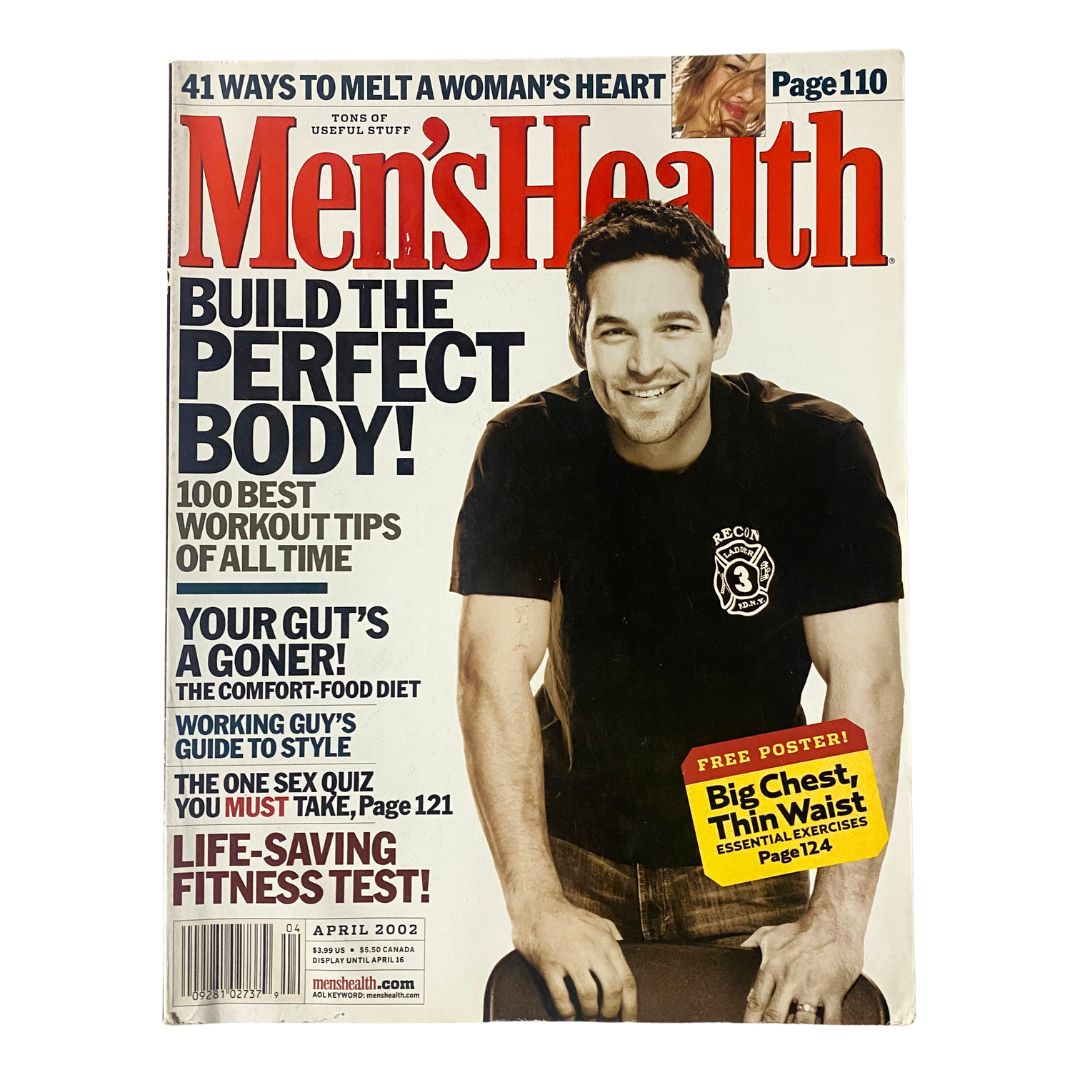 April 2002 issue of Men's Health Magazine featuring actor Eddie Cibrian on the cover, showcasing fitness tips and health advice.