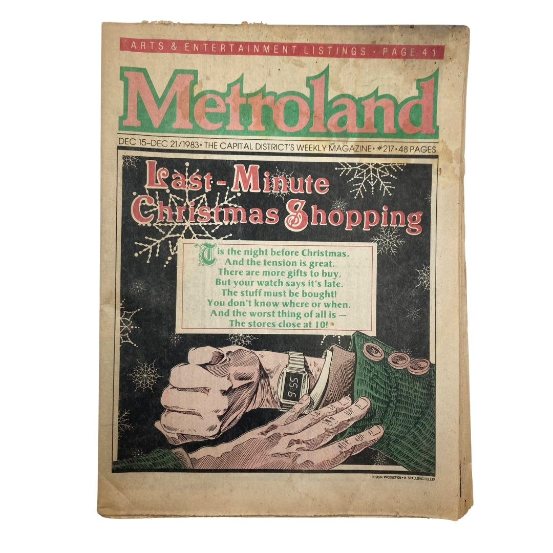 Vintage Metroland Magazine from December 15, 1983 featuring Last-Minute Christmas Shopping, showcasing nostalgic holiday themes and festive advertisements from the 1980s.