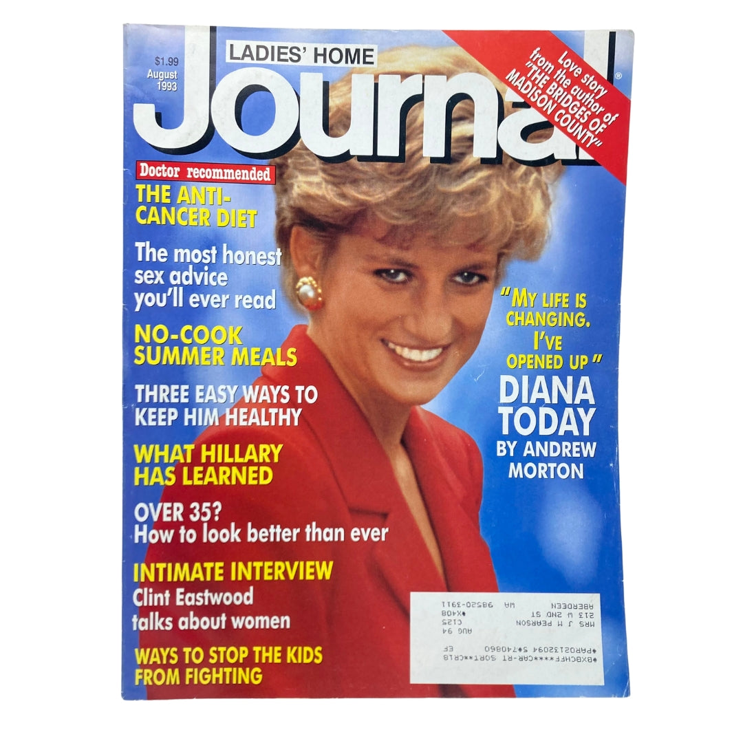 Ladies' Home Journal Magazine August 1993 cover featuring Diana Today by Andrew Morton, highlighting articles on health, summer meals, and an interview with Clint Eastwood.