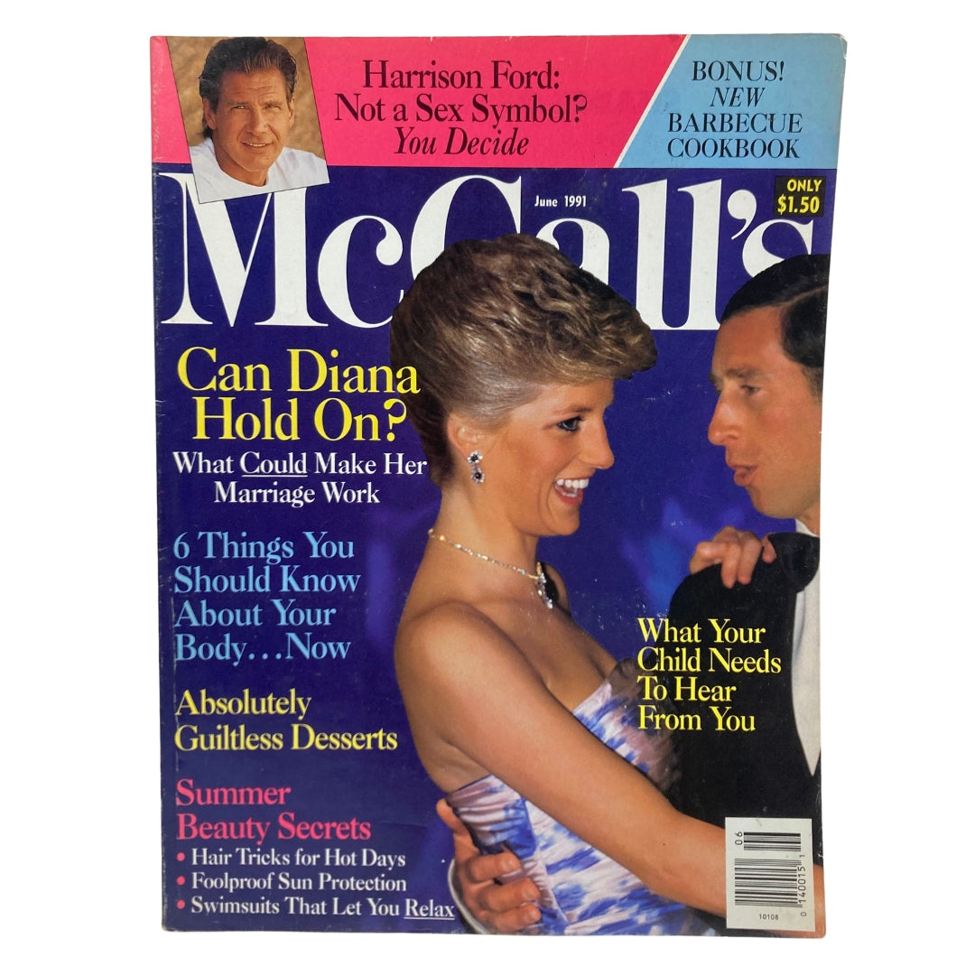 McCall's Magazine June 1991 featuring Princess Diana and Prince Charles on the cover, showcasing articles about relationships and beauty.