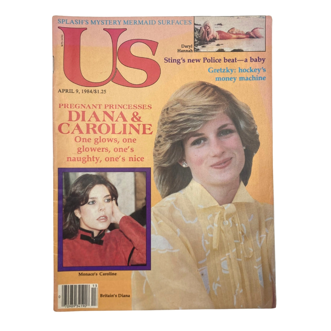 Cover of the April 9, 1984 issue of US Magazine featuring Princess Diana and Princess Caroline. The cover highlights the theme 'Pregnant Princesses' with an engaging layout and images of both royalty.