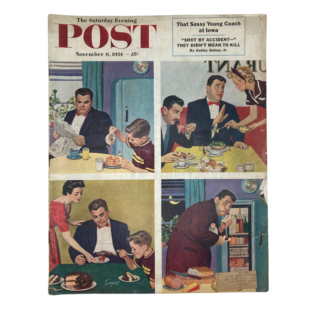 Cover of the Saturday Evening Post Magazine from November 6, 1954, featuring the charming artwork of Mr. Portleigh by Dick Sargent, depicting scenes of 1950s family life.