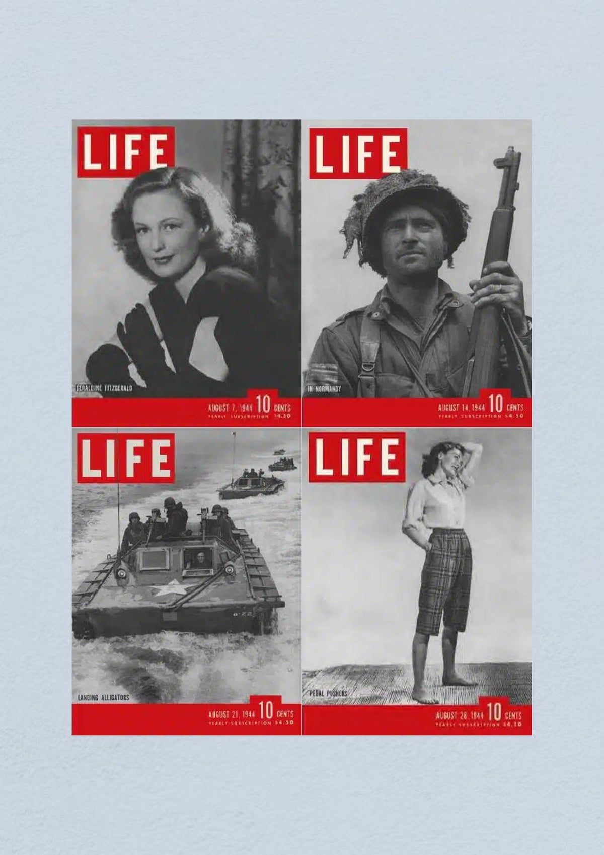 Life Magazine August 28, 1944 cover featuring a fashion model showcasing mid-1940s styles.