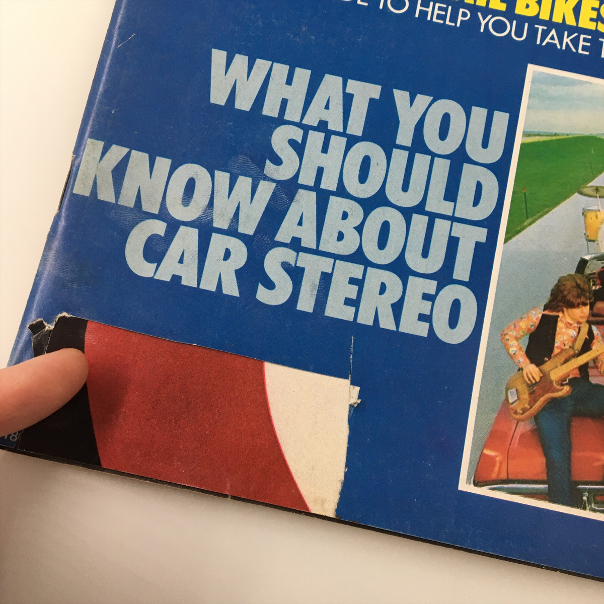 Close-up of the title section from the cover of VTG Car and Driver Magazine April 1972 reading 'What You Should Know About Car Stereo'.