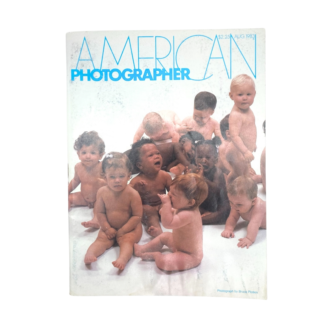 Cover of American Photographer Magazine August 1983 featuring the theme "Children Be Themselves" with a collection of diverse young children, photographed by Bruce Plokin. This vintage magazine offers insights into childhood and photography.