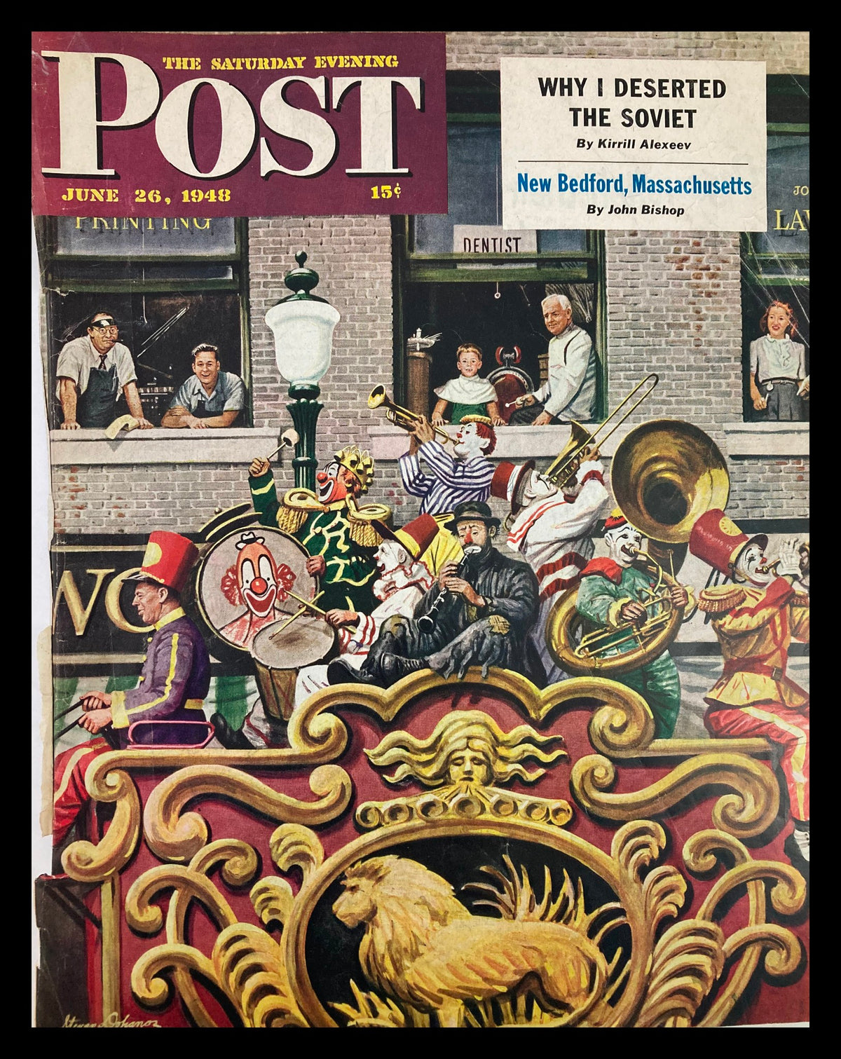 COVER ONLY The Saturday Evening Post June 16 1948 featuring a colorful parade scene in New Bedford, Massachusetts, with musicians and clowns.