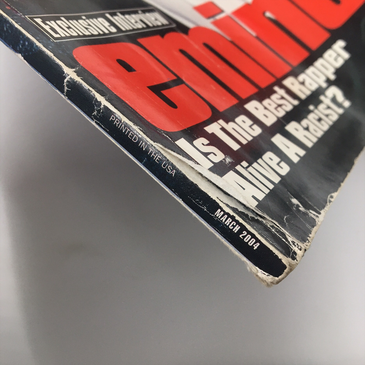 Side view of the XXL Magazine March 2004 cover, focusing on the publication details and condition, emphasizing its historical significance in hip-hop.