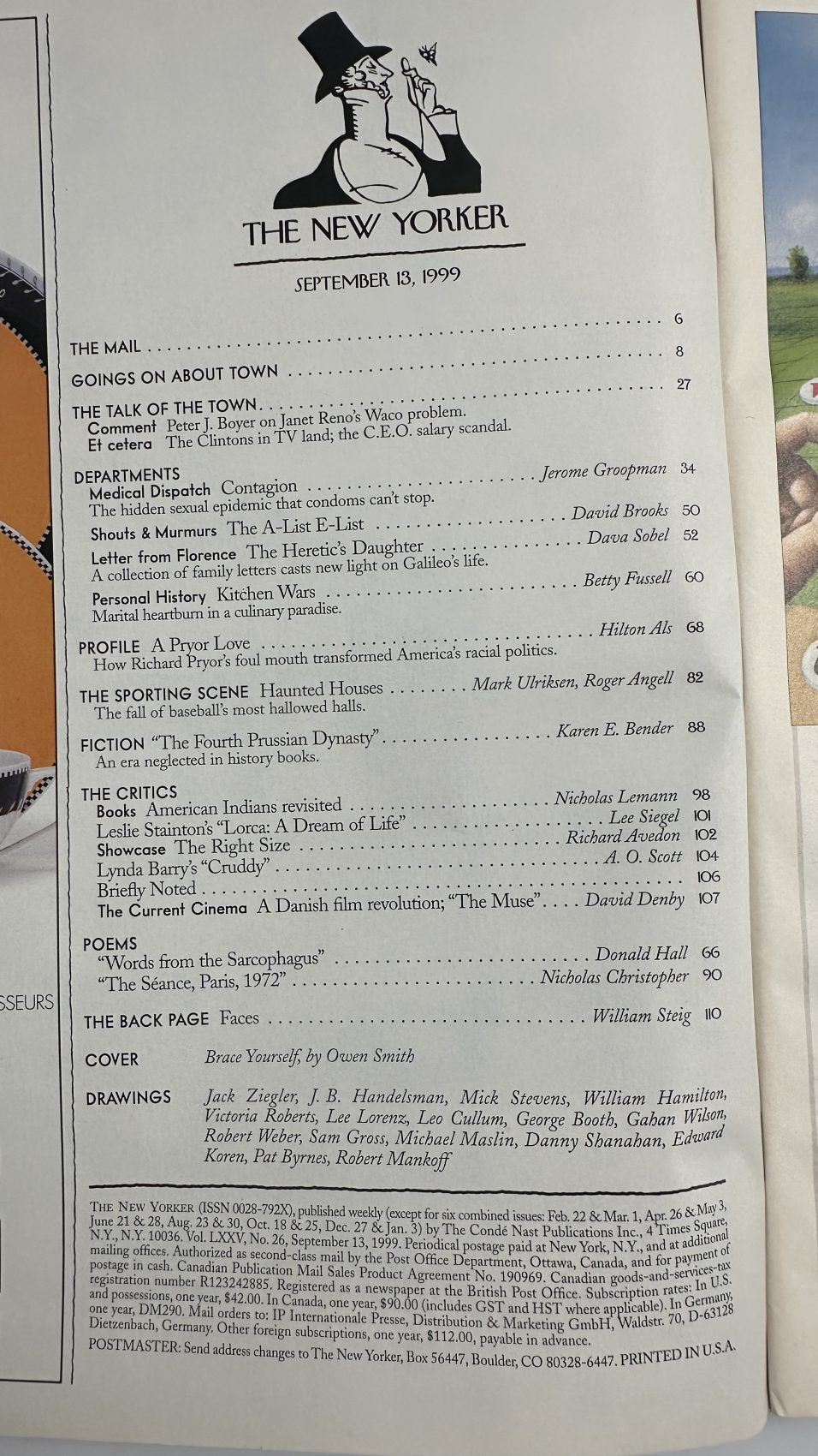 The New Yorker September 13, 1999 contents page