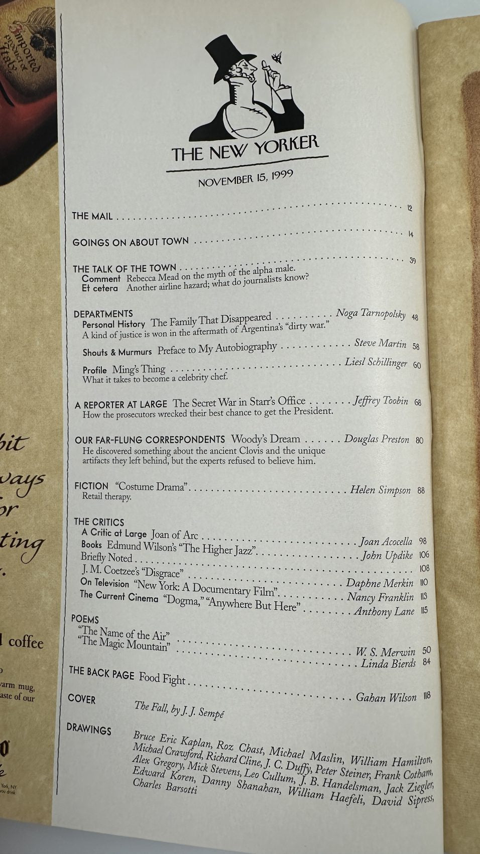 The New Yorker November 15, 1999 contents page