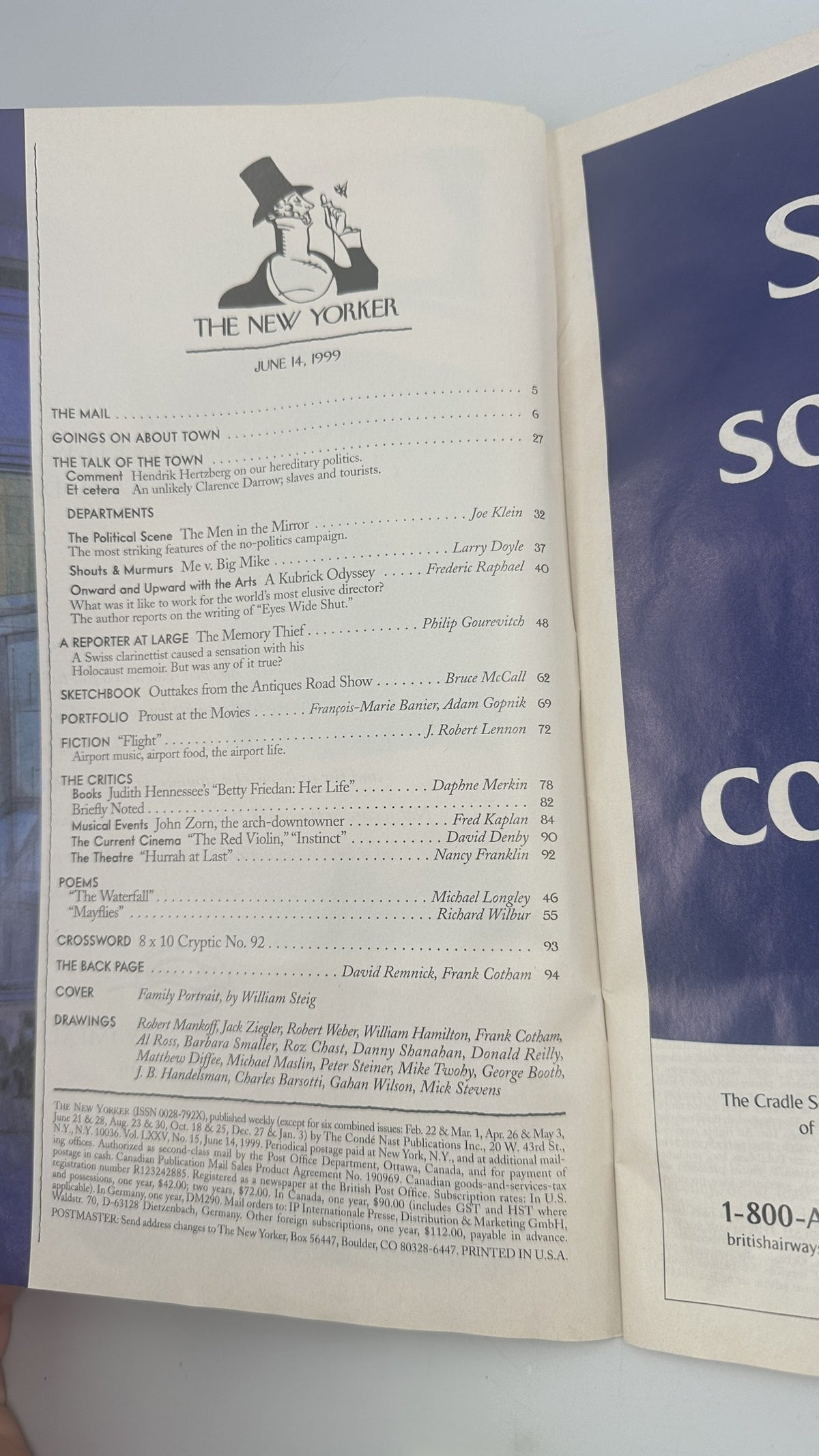 The New Yorker June 14, 1999 contents page