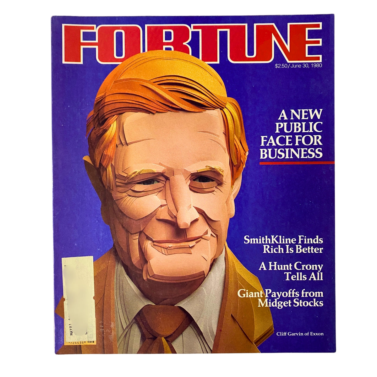 Cover of Fortune Magazine from June 30, 1980, featuring a portrait of Cliff Garvin of Exxon, highlighting articles on business and investments.