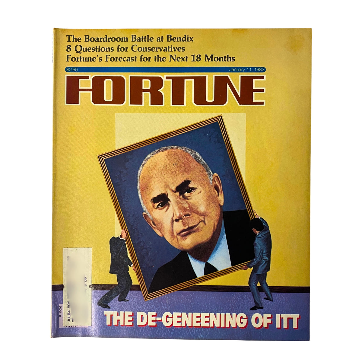 Fortune Magazine cover from January 11, 1982, featuring Chief Executive Harold Geneen, with the title 'The De-Geneening of ITT', illustrating the corporate landscape of the early 1980s.