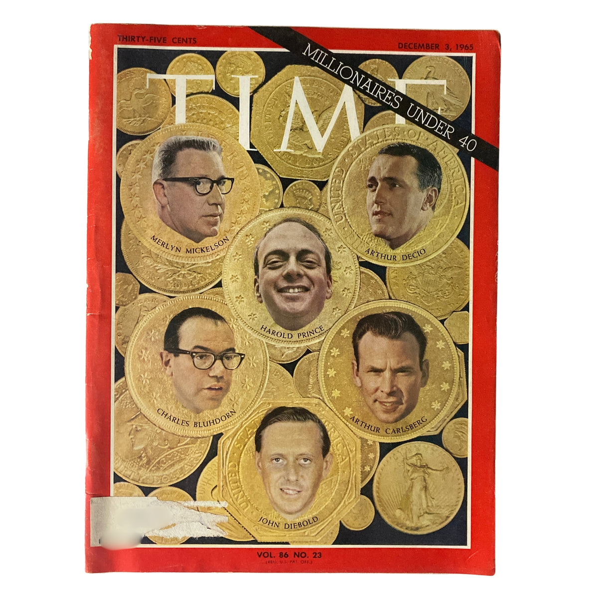 Time Magazine December 3, 1965 Vol 86 No. 23 featuring Merlyn Mickelson and a collage of millionaire portraits, showcasing the economic landscape of the 1960s.