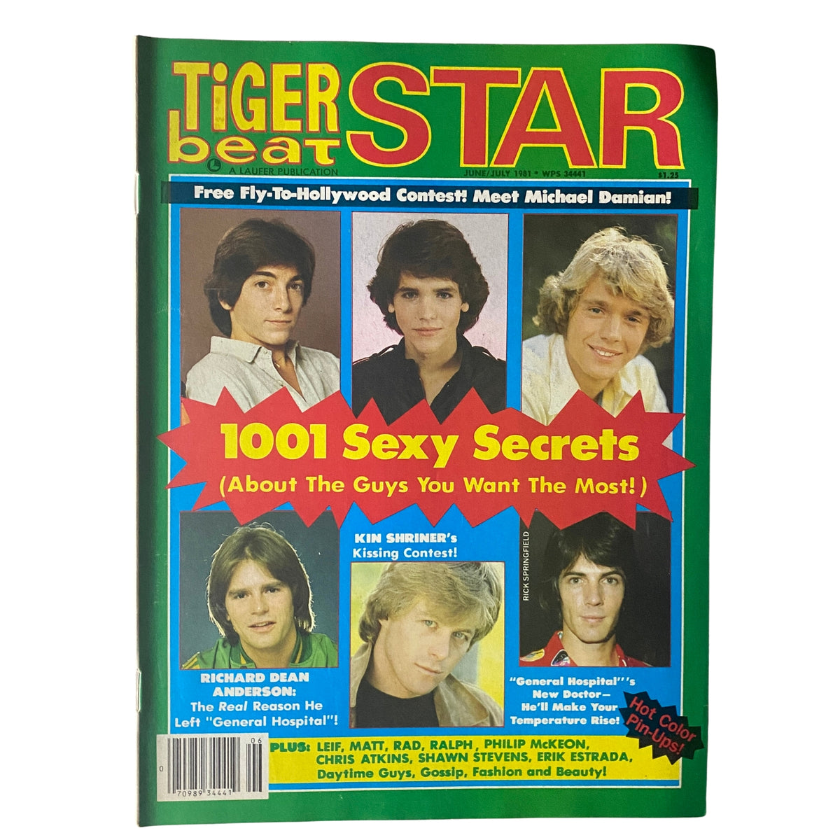 June 1981 Tiger Beat Star Magazine cover featuring Rick Springfield and Kin Shriner, showcasing teen idol highlights and a title '1001 Sexy Secrets'.