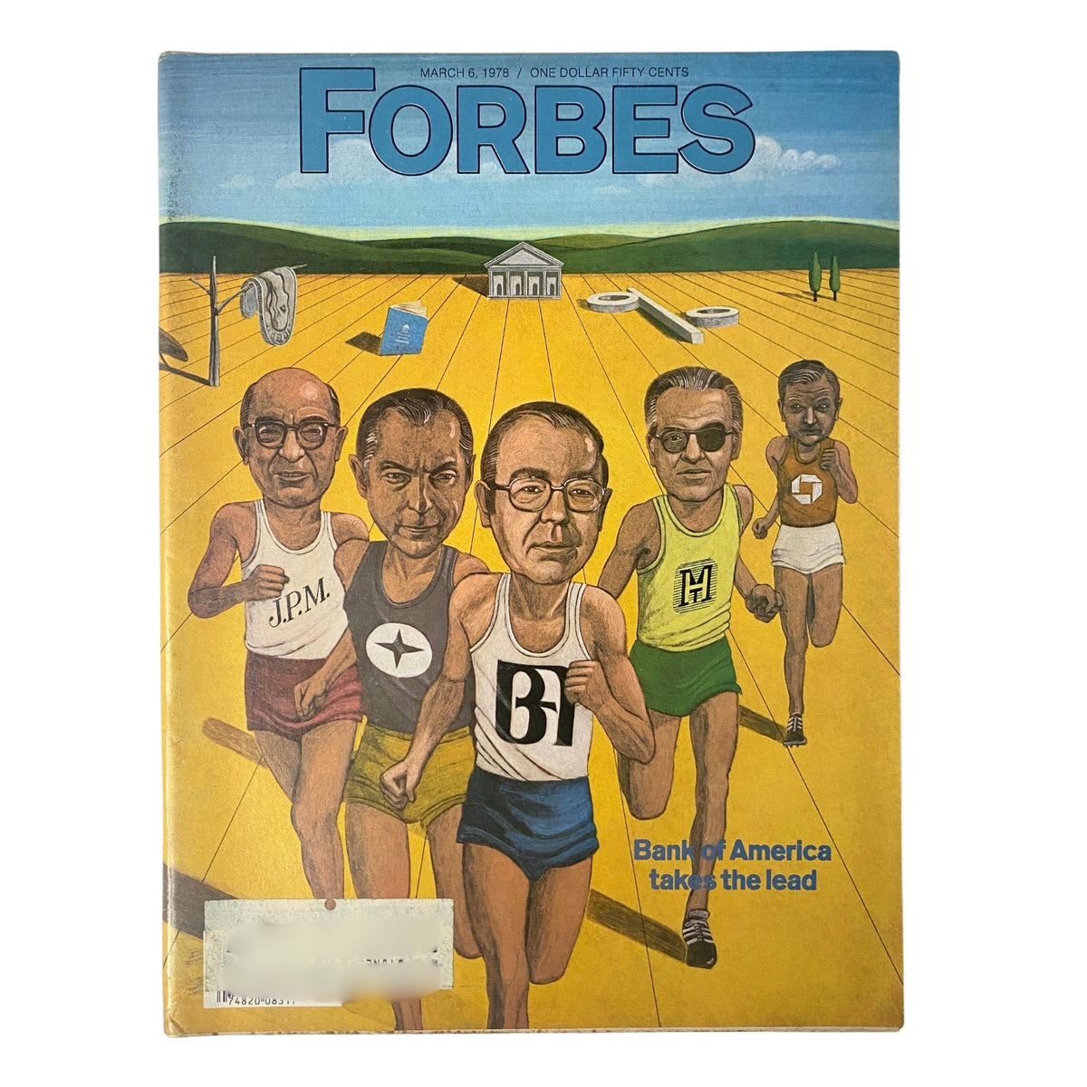 Cover of Forbes Magazine dated March 6, 1978, featuring the title 'How BankAmerica Became No. One' with an illustration of prominent figures in a race representing Bank of America's leadership.