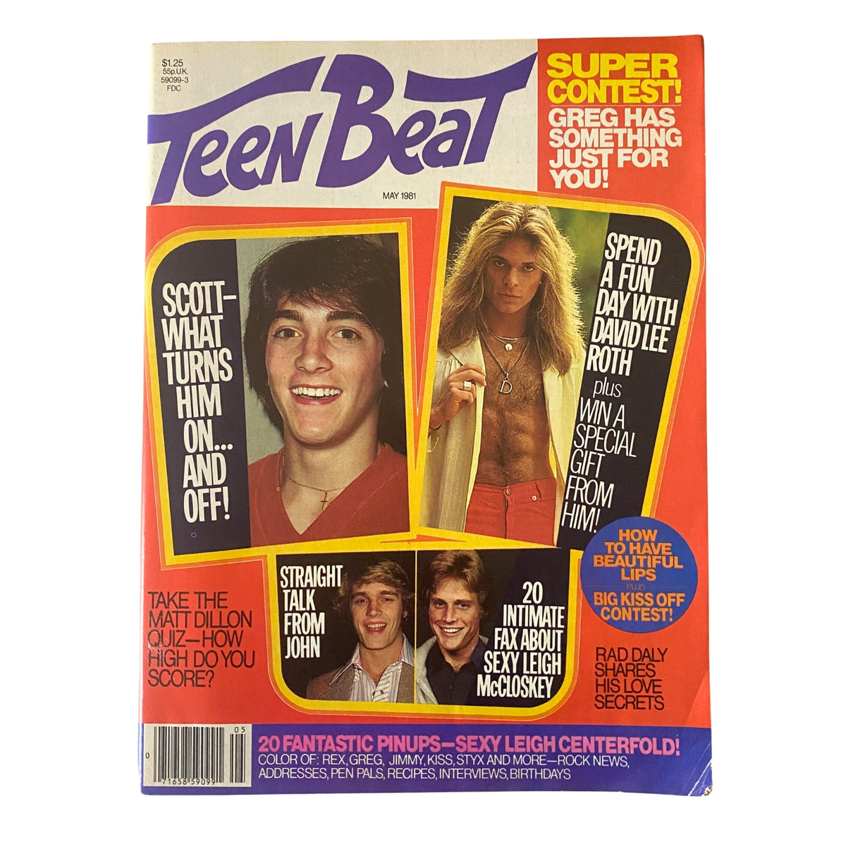 Teen Beat Magazine May 1981 cover featuring Scott Baio and David Lee Roth, highlighting celebrity contests and features.
