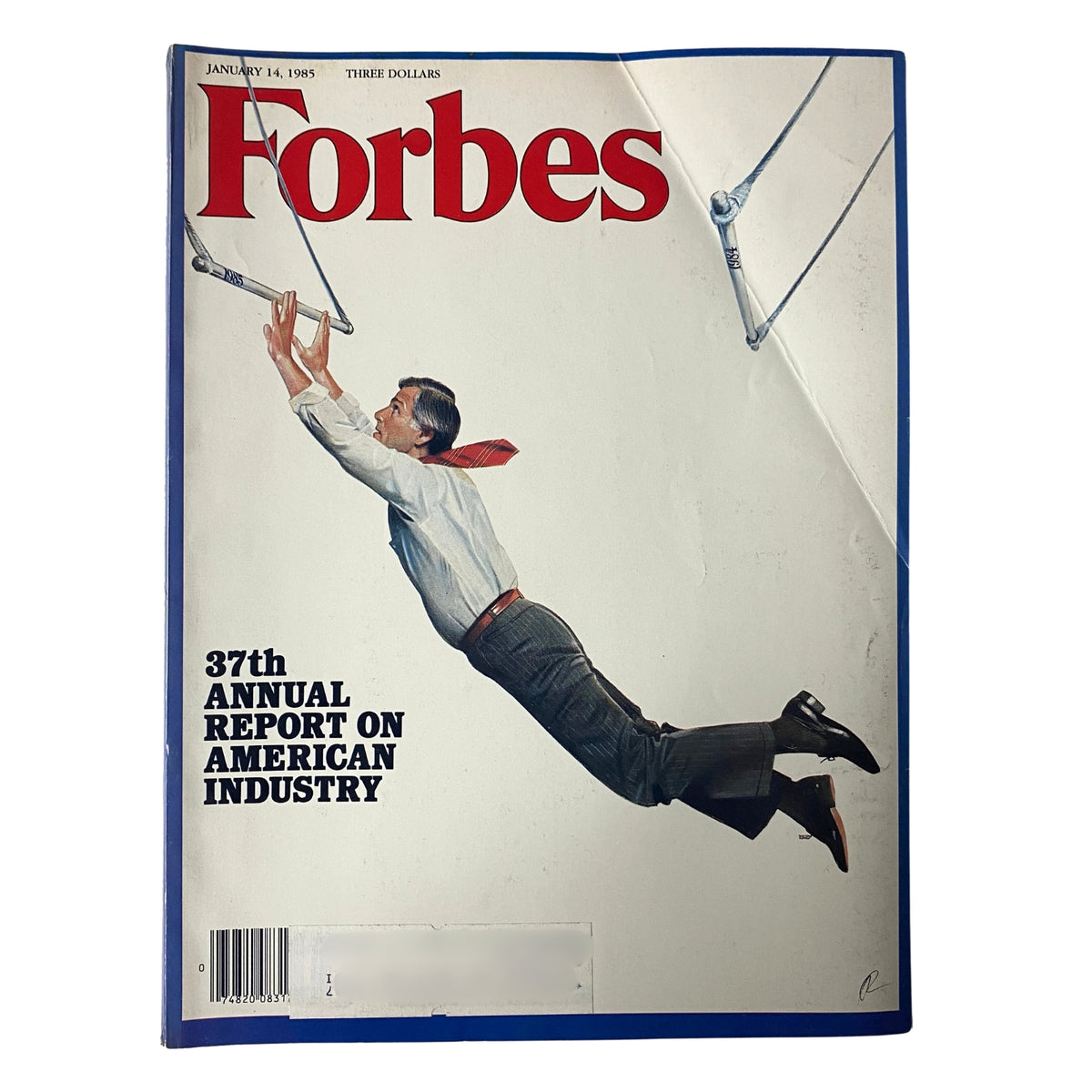 Cover of Forbes Magazine dated January 14, 1985, featuring the 37th Annual Report on American Industry, showcasing a business professional in mid-air.