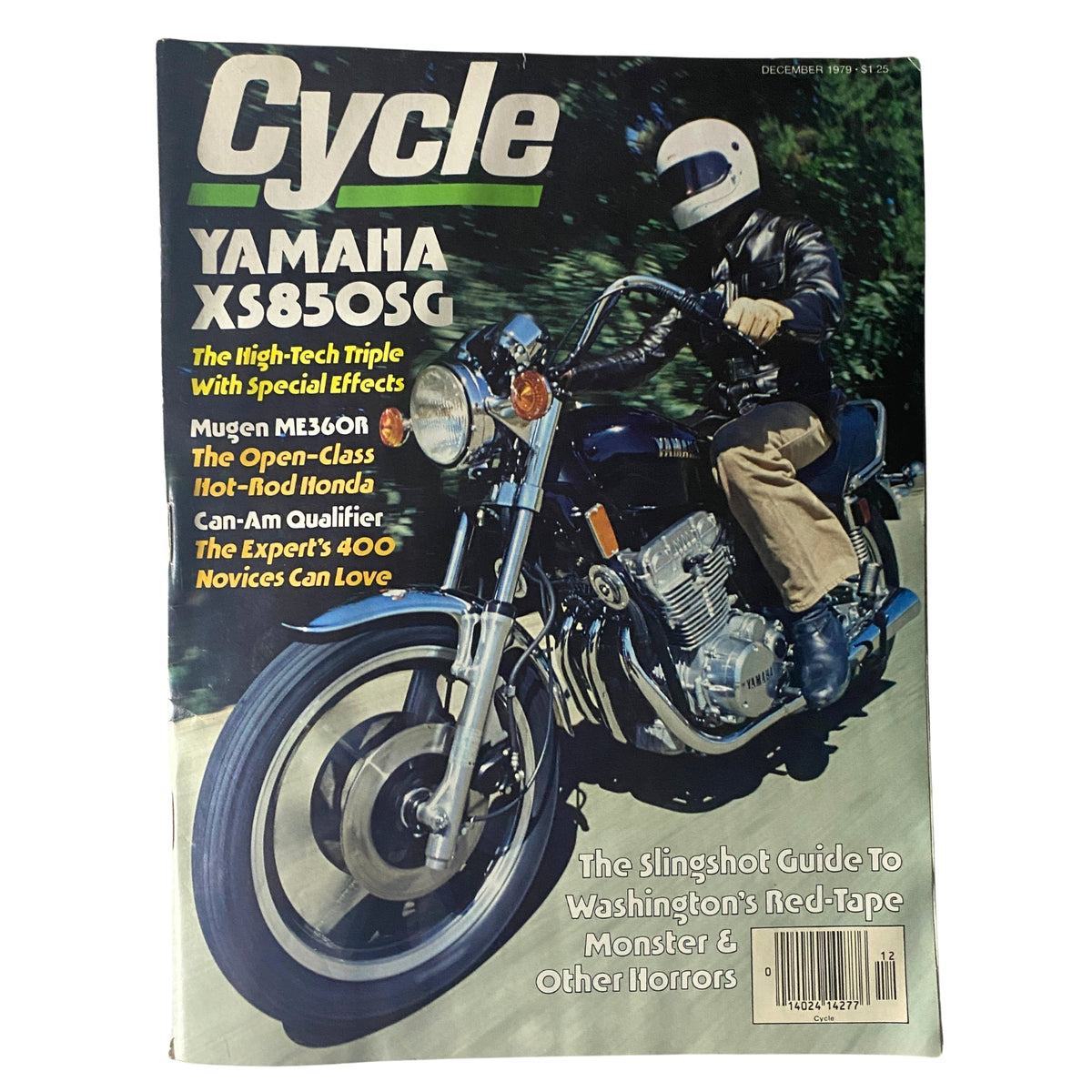 Cycle Magazine December 1979 cover featuring the Yamaha XS850SG motorcycle, highlighting reviews of the Mugen ME360R and other motorcycle models.
