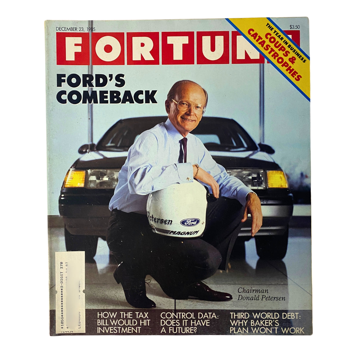 Cover of Fortune Magazine dated December 23, 1985, featuring Chairman Donald Petersen with the headline 'Ford's Comeback'.