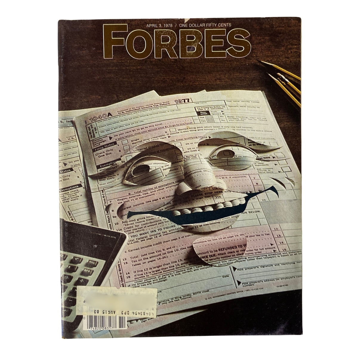Cover of Forbes Magazine, April 3, 1978 titled 'Taxes: Putting The Burden in Perspective', showcasing a creative illustration involving tax forms.