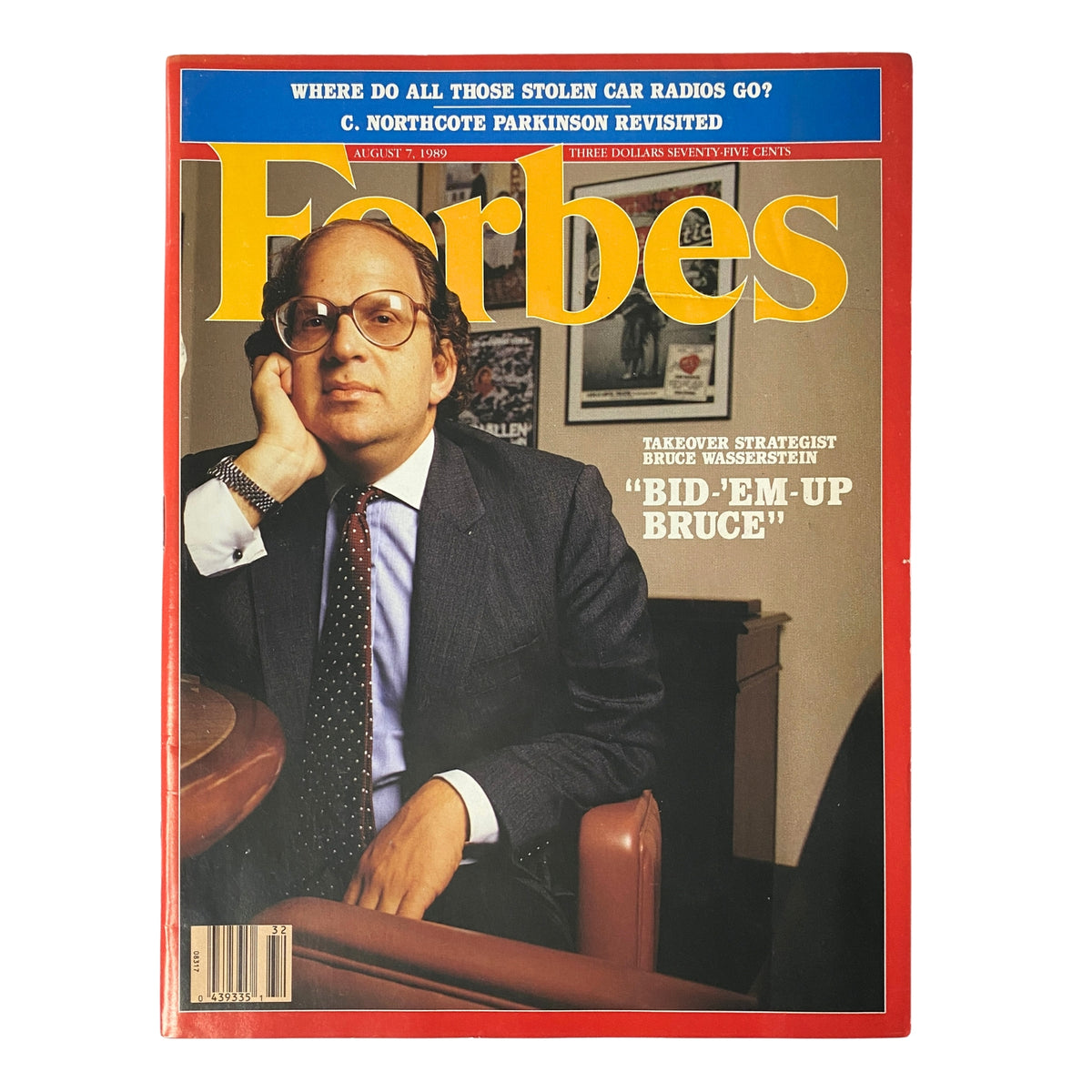 Forbes Magazine cover from August 7, 1989 displaying Bruce Wasserstein as the featured takeover strategist, titled 'Bid-'Em-Up Bruce'.