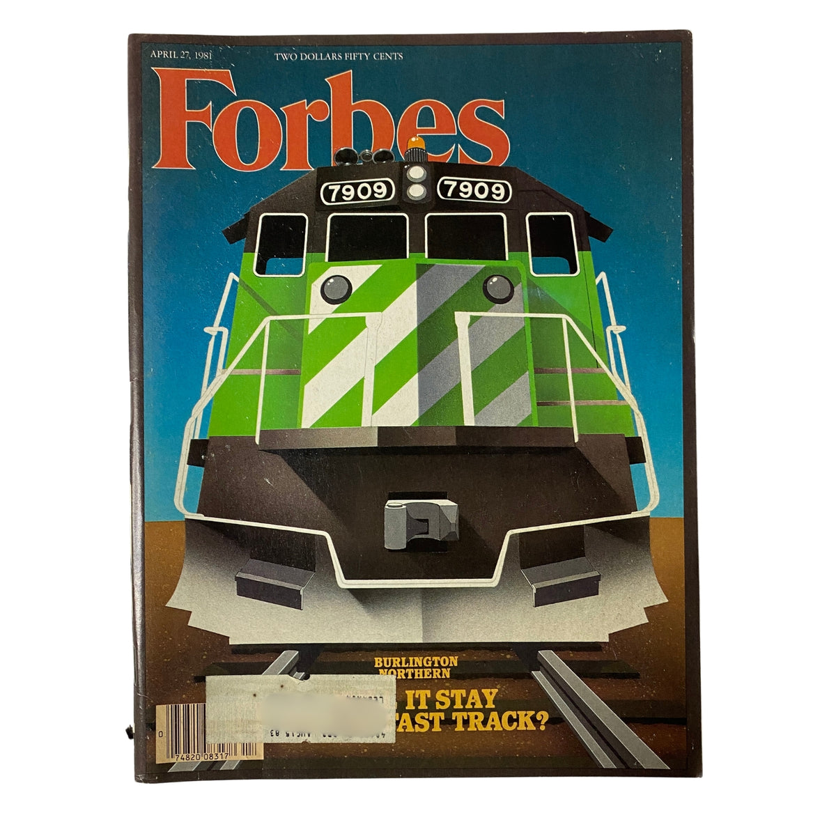 Cover of Forbes Magazine, April 27, 1981, featuring a Burlington Northern train with the title 'Burlington Northern is where the Union Pacific was a decade ago.' The magazine highlights important economic insights from the early 1980s.