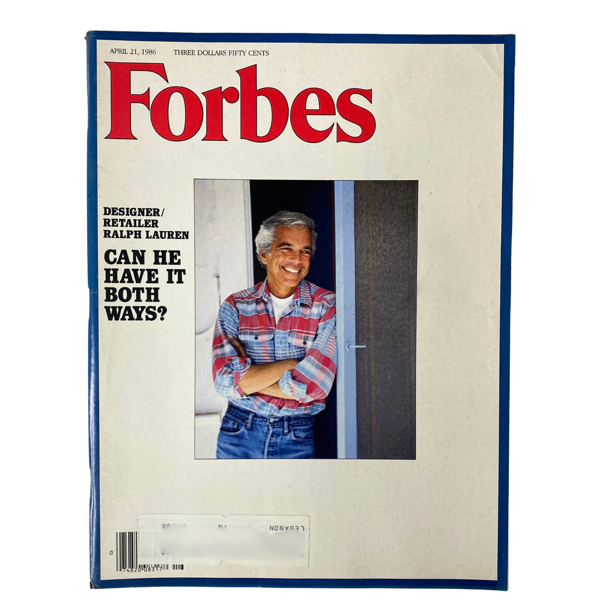 Forbes Magazine cover from April 21, 1986 featuring designer and retailer Ralph Lauren with the headline 'Can He Have It Both Ways?' A vintage collectible highlighting Ralph Lauren's impact on fashion and retail.