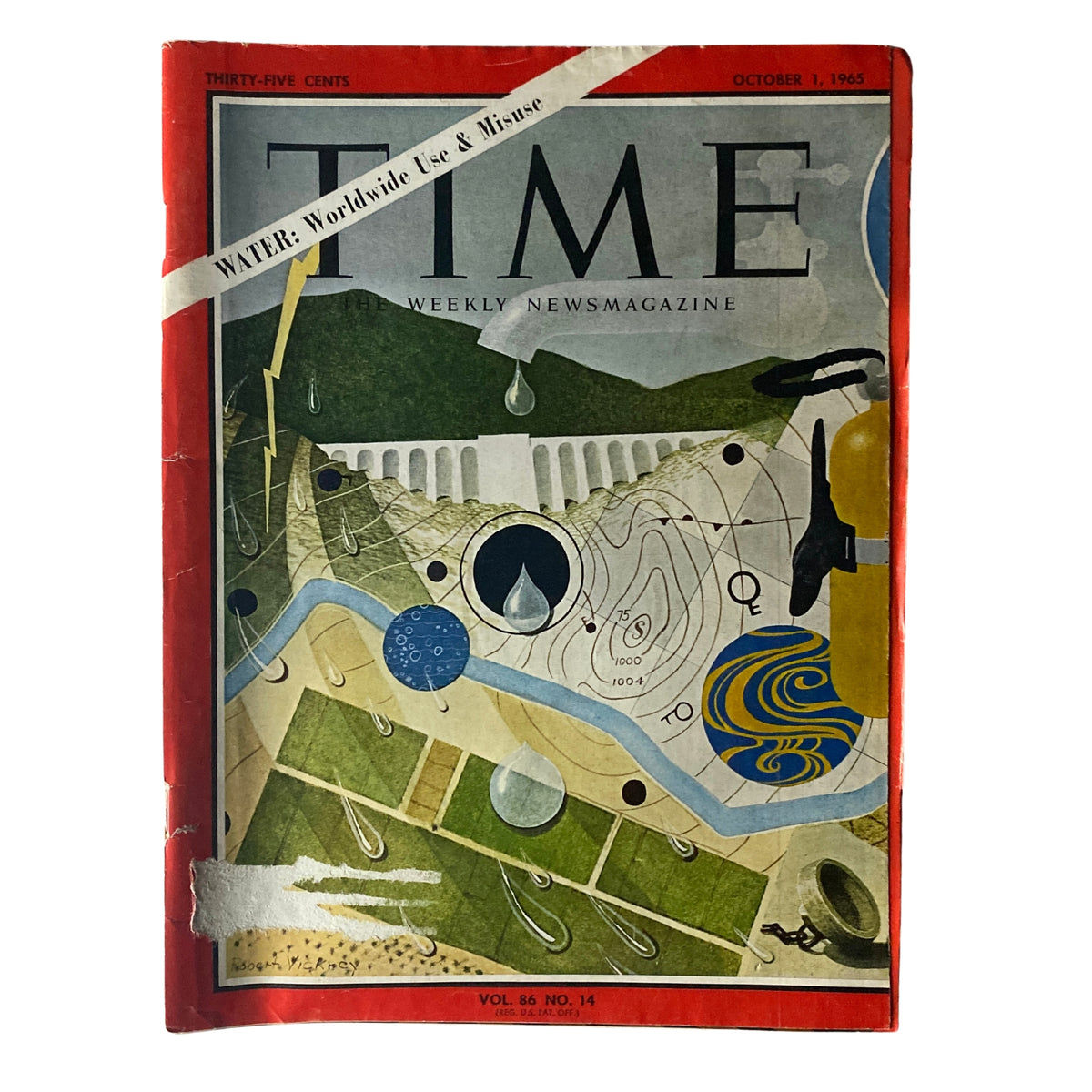 Time Magazine October 1, 1965 Vol 86 No. 14 cover featuring the theme 'Water: Worldwide Use & Misuse', showcasing various illustrations representing water conservation and global water issues.
