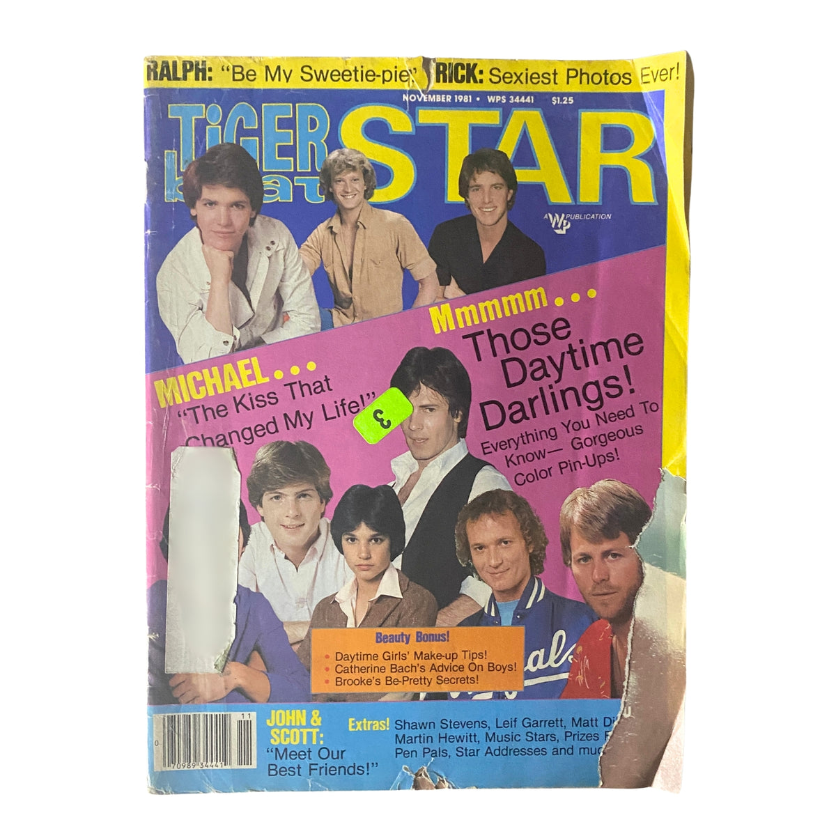 Cover of the Tiger Beat Star Magazine November 1981 featuring Shawn Stevens, Leif Garrett, Matt Dillon, and other 1980s stars, showcasing vibrant colors and eye-catching headlines.