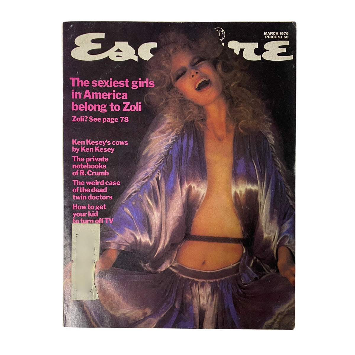 Cover of Esquire Magazine March 1976 featuring the headline 'The sexiest girls in America belong to Zoli' along with image of a model dressed in stylish attire.